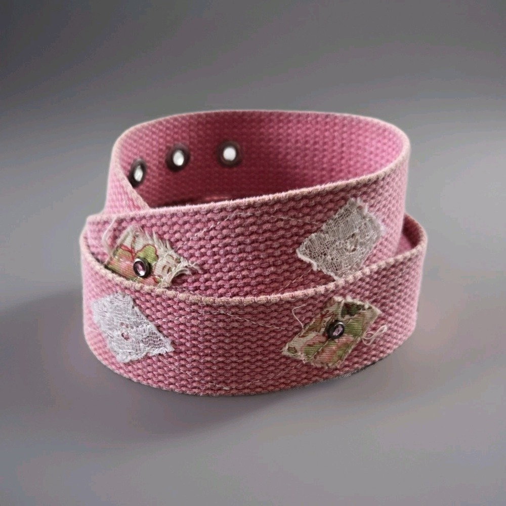Women's Woven Web Belt Canvas Colorful Fabric & Rhinestone Trim Fits 30" to 34"